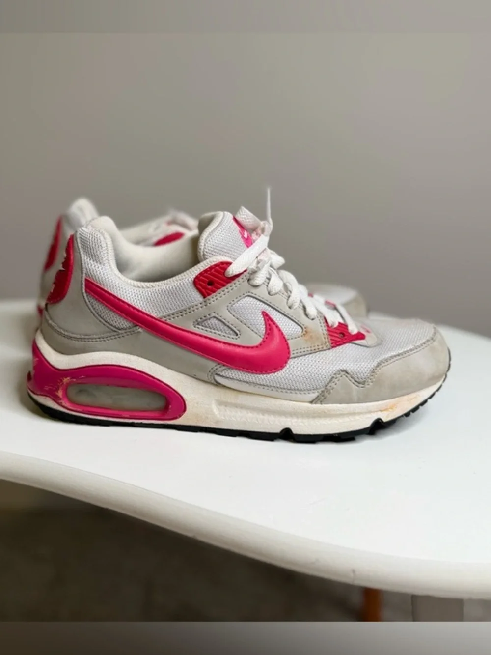 Nike Women's White Sneakers with Hot Pink Accents